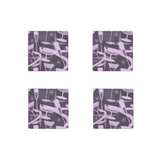 Atomic 50s Retro Martini Cocktail Pattern Stone Magnet