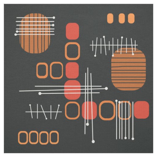 Atomic Abstract Barkcloth Black Burnt Orange Fabric