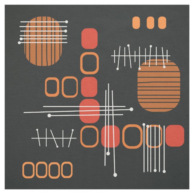 Atomic Abstract Barkcloth Black Burnt Orange Fabric (Swatch)