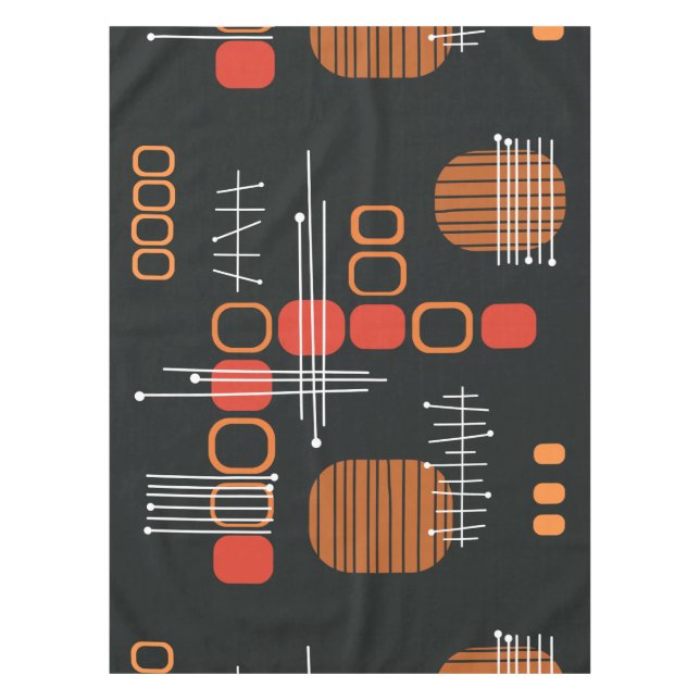Atomic Abstract Barkcloth Black Burnt Orange Tablecloth (Front)