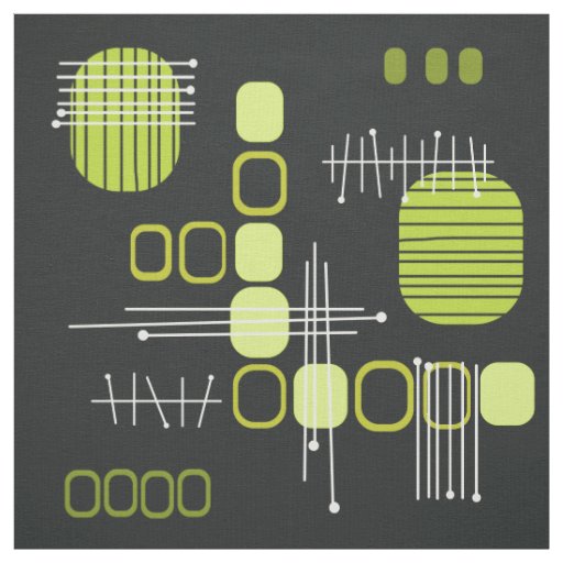Atomic Abstract Barkcloth Black Chartreuse Fabric
