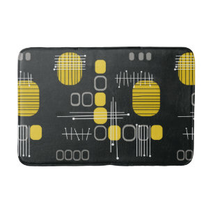 Atomic Abstract Barkcloth Black Yellow Bath Mat