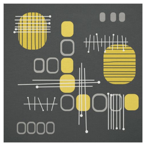 Atomic Abstract Barkcloth Black Yellow Fabric