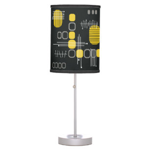 Atomic Abstract Barkcloth Black Yellow Table Lamp