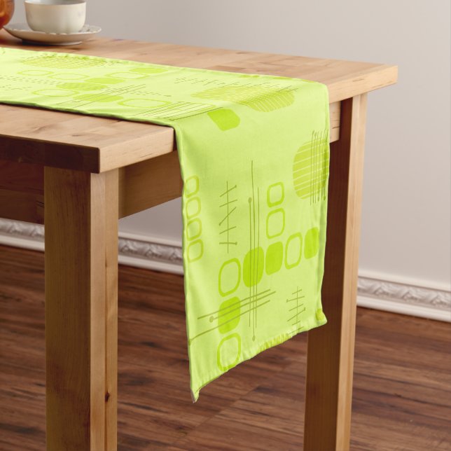 Atomic Abstract Barkcloth Chartreuse Short Table Runner (In Situ)