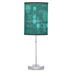 Atomic Abstract Barkcloth Teal Table Lamp