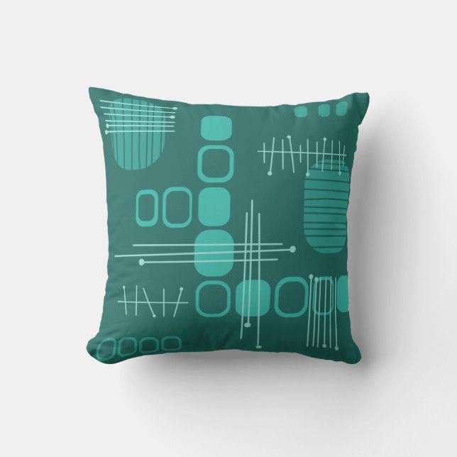 Atomic Abstract Barkcloth Teal Throw Pillow (Front)