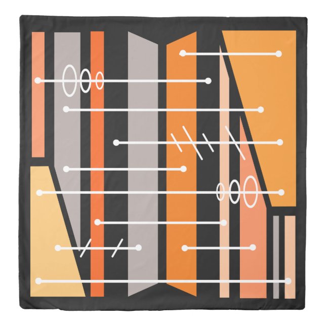 Atomic Abstract Geometric Art Black Orange Duvet Cover (Front)