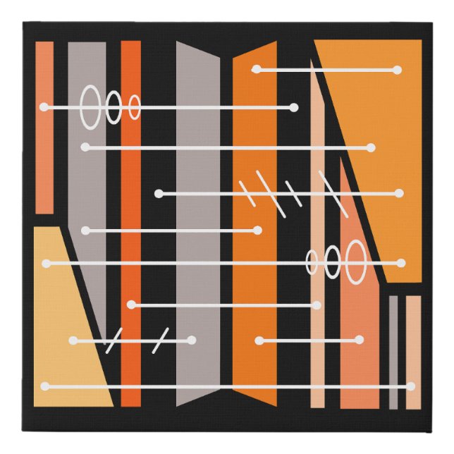 Atomic Abstract Geometric Art Black Orange Faux Canvas Print (Front)
