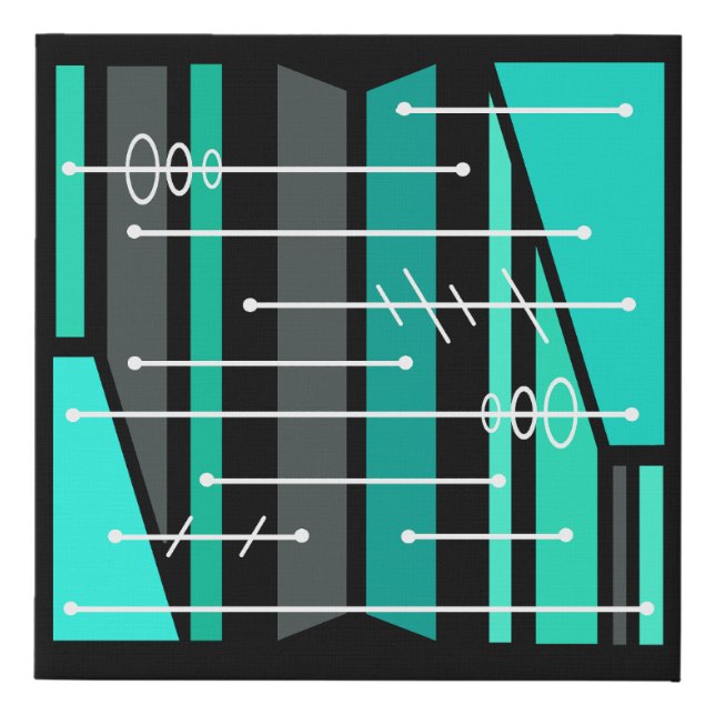Atomic Abstract Geometric Art Black Turquoise Faux Canvas Print (Front)