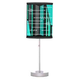 Atomic Abstract Geometric Art Black Turquoise Table Lamp