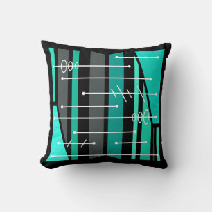 Atomic Abstract Geometric Art Black Turquoise Throw Pillow