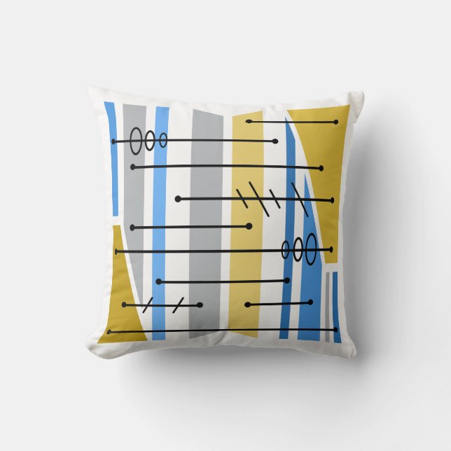 Atomic Abstract Geometric Art Blue Gold Throw Pillow (Front)