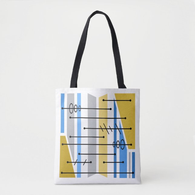 Atomic Abstract Geometric Art Blue Gold Tote Bag (Front)