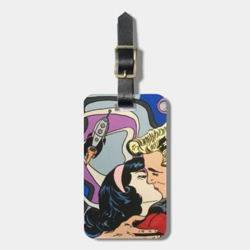Atomic Abstract the Kiss Goodbye painting on a Luggage Tag