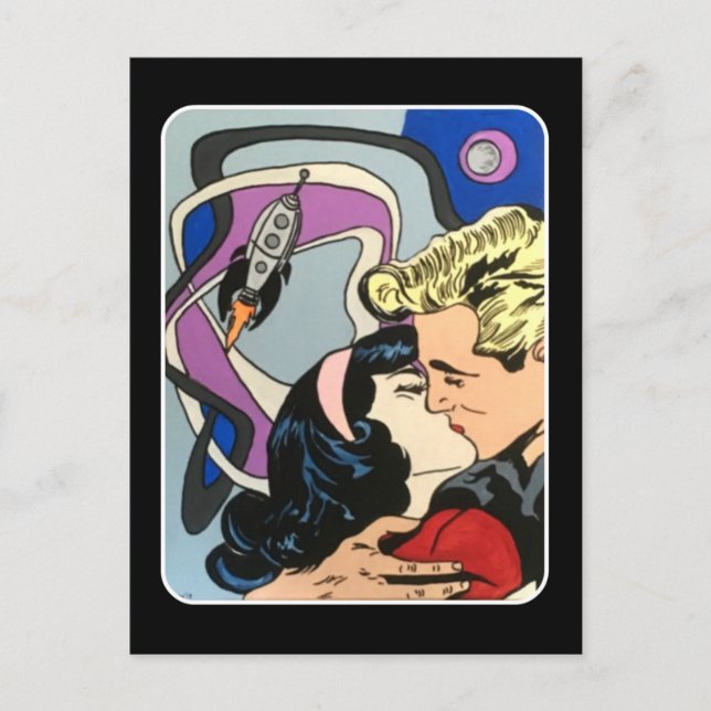Atomic Abstract the Kiss Goodbye painting on a Postcard (Front)