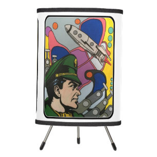 Atomic Abstract the Rocket Captain painting on a Tripod Lamp