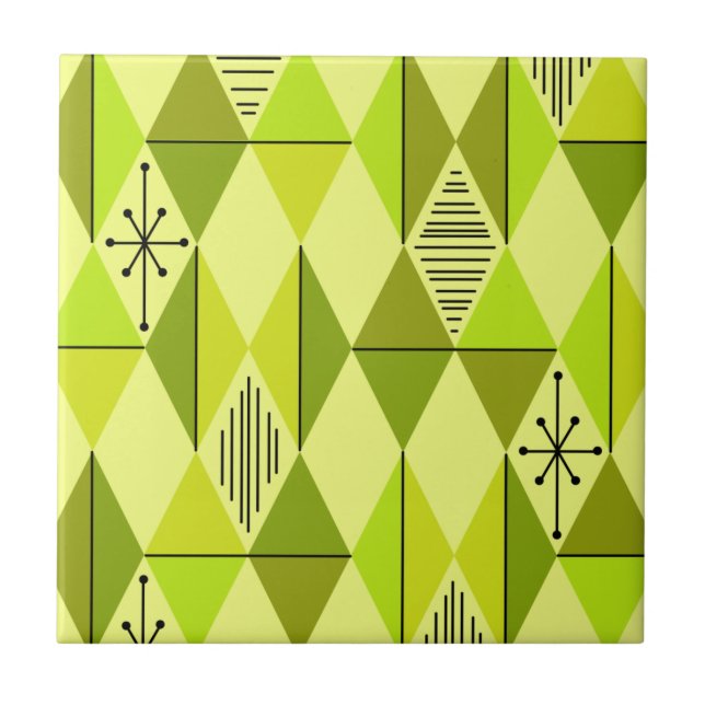 Atomic Age Art Diamonds Chartreuse Ceramic Tile (Front)