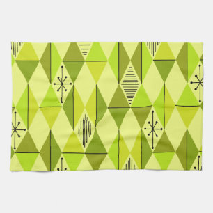 Atomic Age Art Diamonds Chartreuse Kitchen Towel
