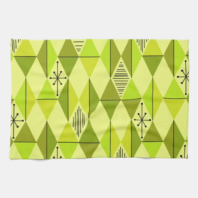 Atomic Age Art Diamonds Chartreuse Kitchen Towel (Horizontal)