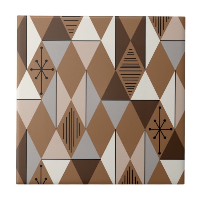 Atomic Age Art Diamonds Coffee Brown Ceramic Tile (Front)