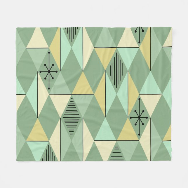 Atomic Age Art Diamonds Mint Green Yellow Fleece Blanket (Front (Horizontal))