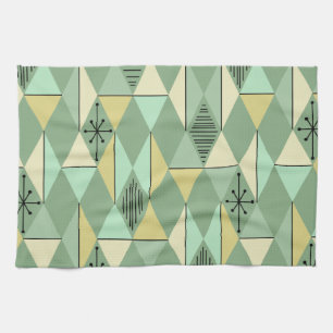 Atomic Age Art Diamonds Mint Green Yellow Kitchen Towel