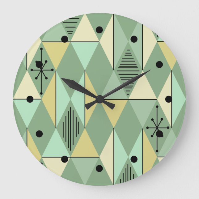 Atomic Age Art Diamonds Mint Green Yellow Large Clock (Front)