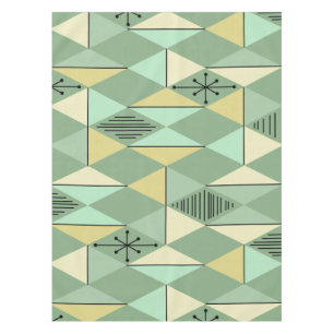 Atomic Age Art Diamonds Mint Green Yellow Tablecloth
