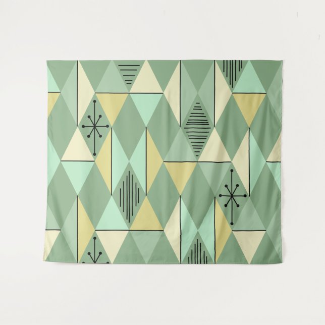 Atomic Age Art Diamonds Mint Green Yellow Tapestry (Front (Horizontal))