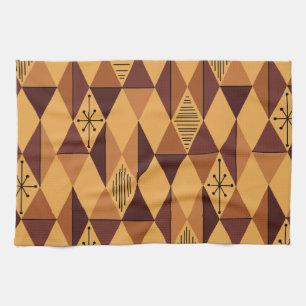 Atomic Age Art Diamonds Ochre Maroon Kitchen Towel