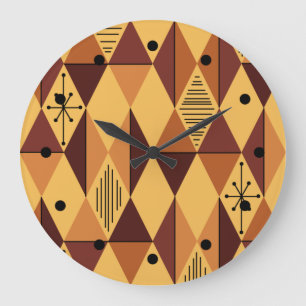 Atomic Age Art Diamonds Ochre Maroon Large Clock