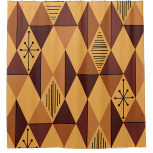 Atomic Age Art Diamonds Ochre Maroon Shower Curtain