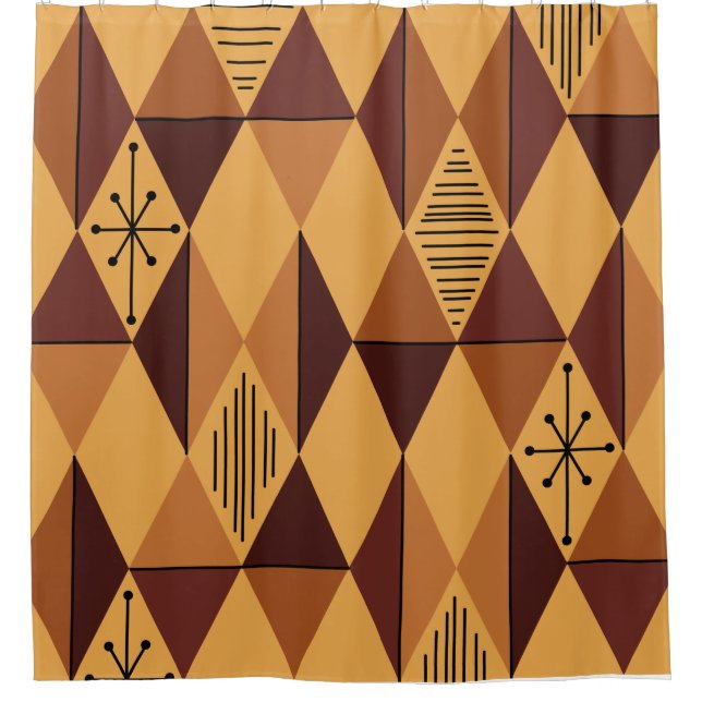 Atomic Age Art Diamonds Ochre Maroon Shower Curtain (Front)