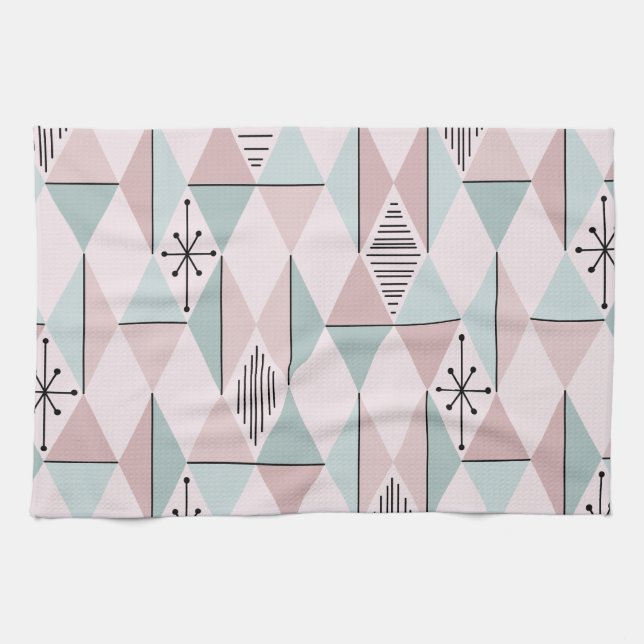 Atomic Age Art Diamonds Pastel Pink Green Kitchen Towel (Horizontal)