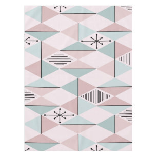 Atomic Age Art Diamonds Pastel Pink Green Tablecloth