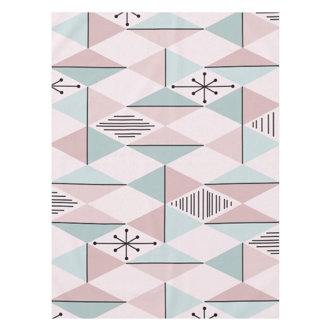 Atomic Age Art Diamonds Pastel Pink Green Tablecloth (Front)