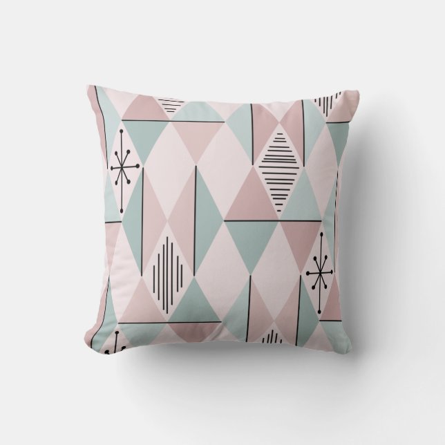 Atomic Age Art Diamonds Pastel Pink Green Throw Pillow (Front)