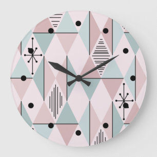 Atomic Age Art Diamonds Pink Mint Green Large Clock