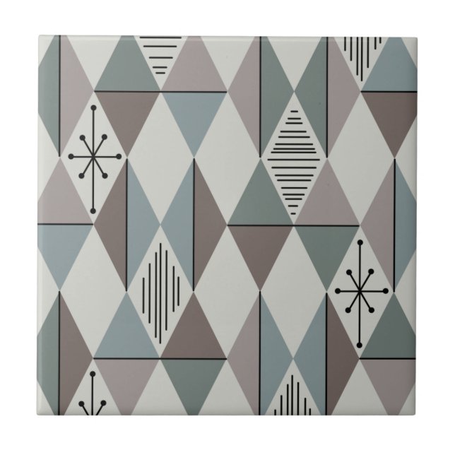Atomic Age Art Diamonds Sage Gray Ceramic Tile (Front)