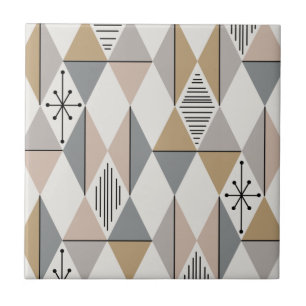 Atomic Age Art Diamonds Silver Gold Ceramic Tile