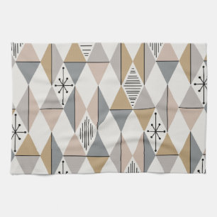 Atomic Age Art Diamonds Silver Gold Kitchen Towel