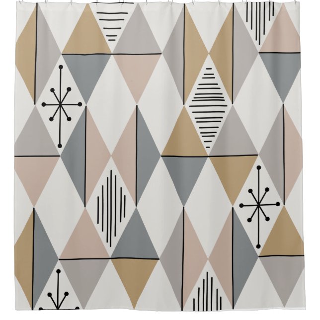 Atomic Age Art Diamonds Silver Gold Shower Curtain (Front)