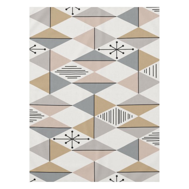 Atomic Age Art Diamonds Silver Gold Tablecloth (Front)