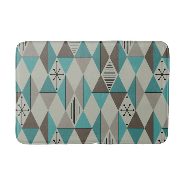 Atomic Age Art Diamonds Turquoise Gray Bath Mat (Front)