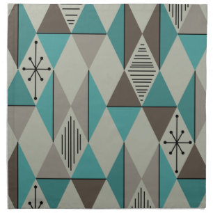 Atomic Age Art Diamonds Turquoise Gray Cloth Napkin