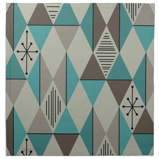 Atomic Age Art Diamonds Turquoise Gray Cloth Napkin (Front)