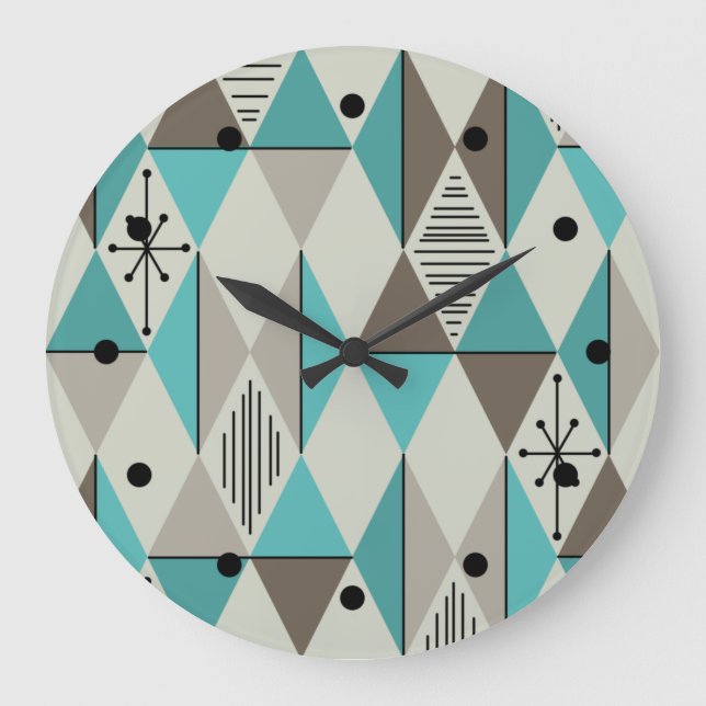 Atomic Age Art Diamonds Turquoise Gray Large Clock (Front)