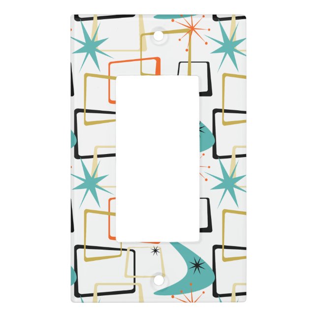 Atomic Age Boomerang Squares Stars Mid Century Light Switch Cover (Front)