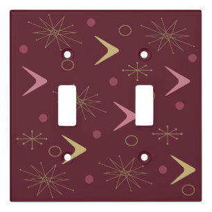 Atomic Age Boomerangs Starbursts Dark Red Gold Light Switch Cover